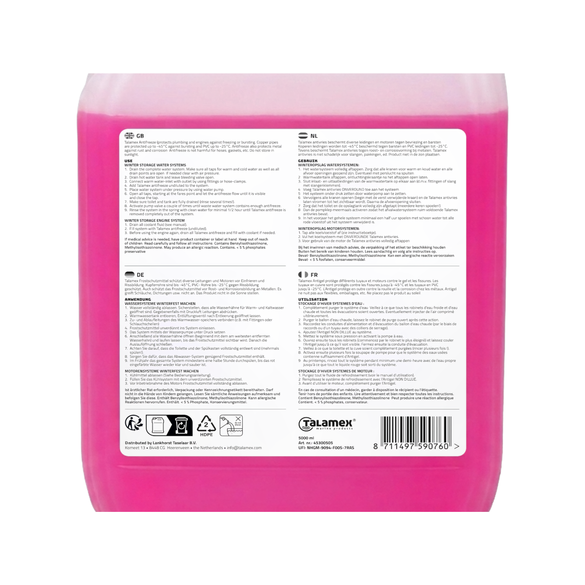 DEAL: 4er-Set Talamex Frostschutzmittel für Boote - 4 x 5L