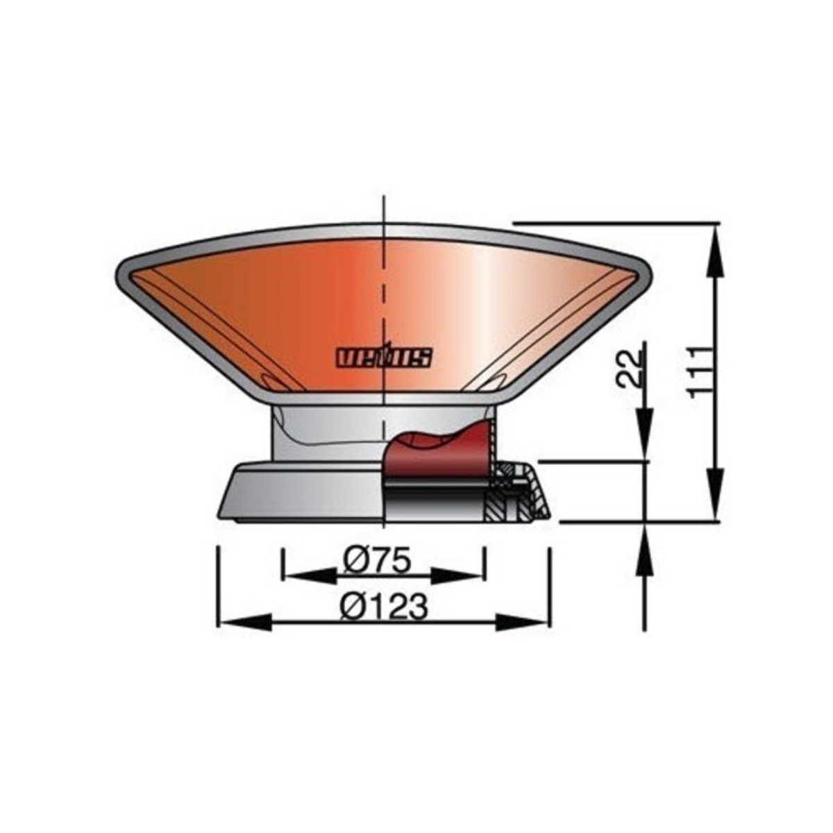Vetus Lüfterhutze DON316R, Edelstahl, innen rot