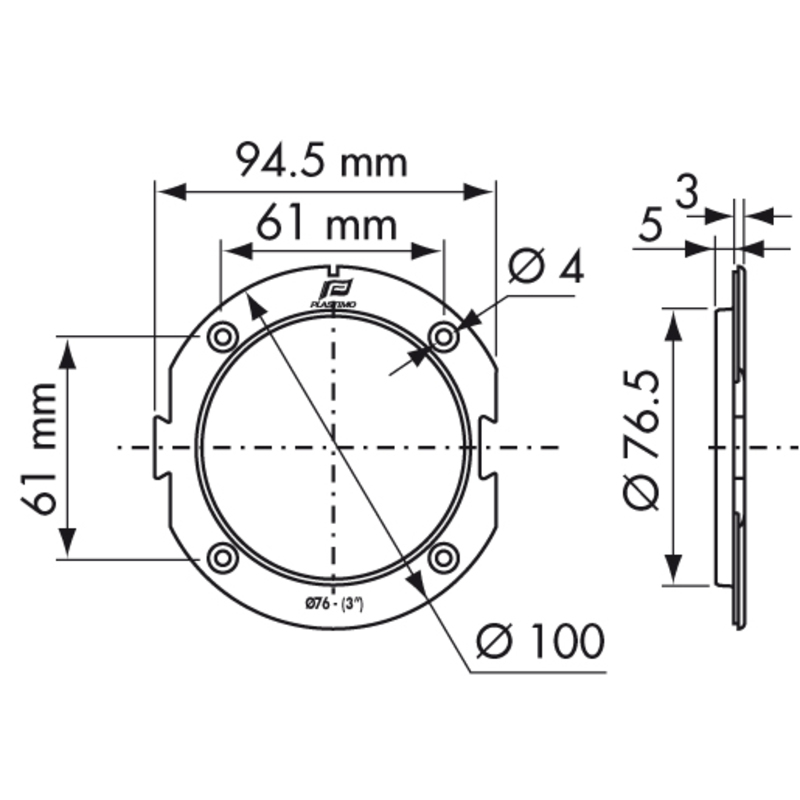 Plastimo 'flansch 5mm 3'''