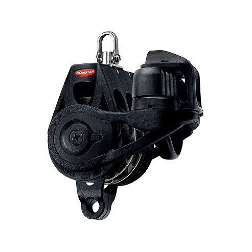 Ronstan Orbit Block Serie 55 RT - Großschotblock dreischeibig mit Wirbelschäkel, Hundsfott, Klemme, auto & manuell