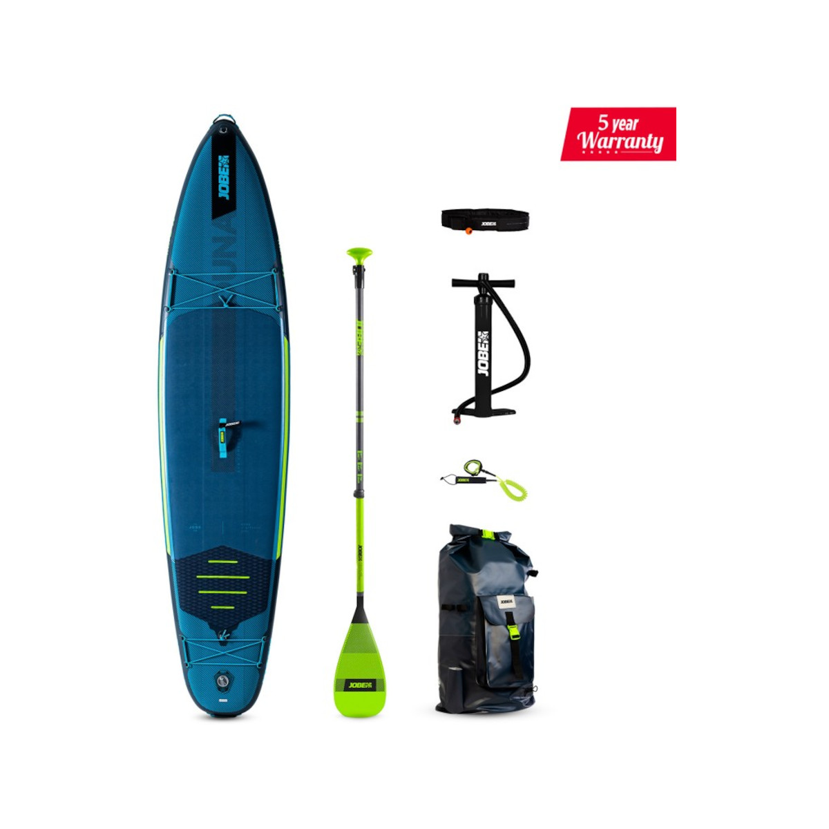 Jobe Aero Duna SUP Board 11.6 Package Steel Blue with Fiberglass Paddle Lime