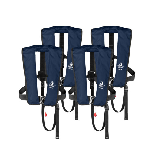 4er-Set 12skipper Automatik-Rettungsweste 165N ISO mit Harness, marineblau