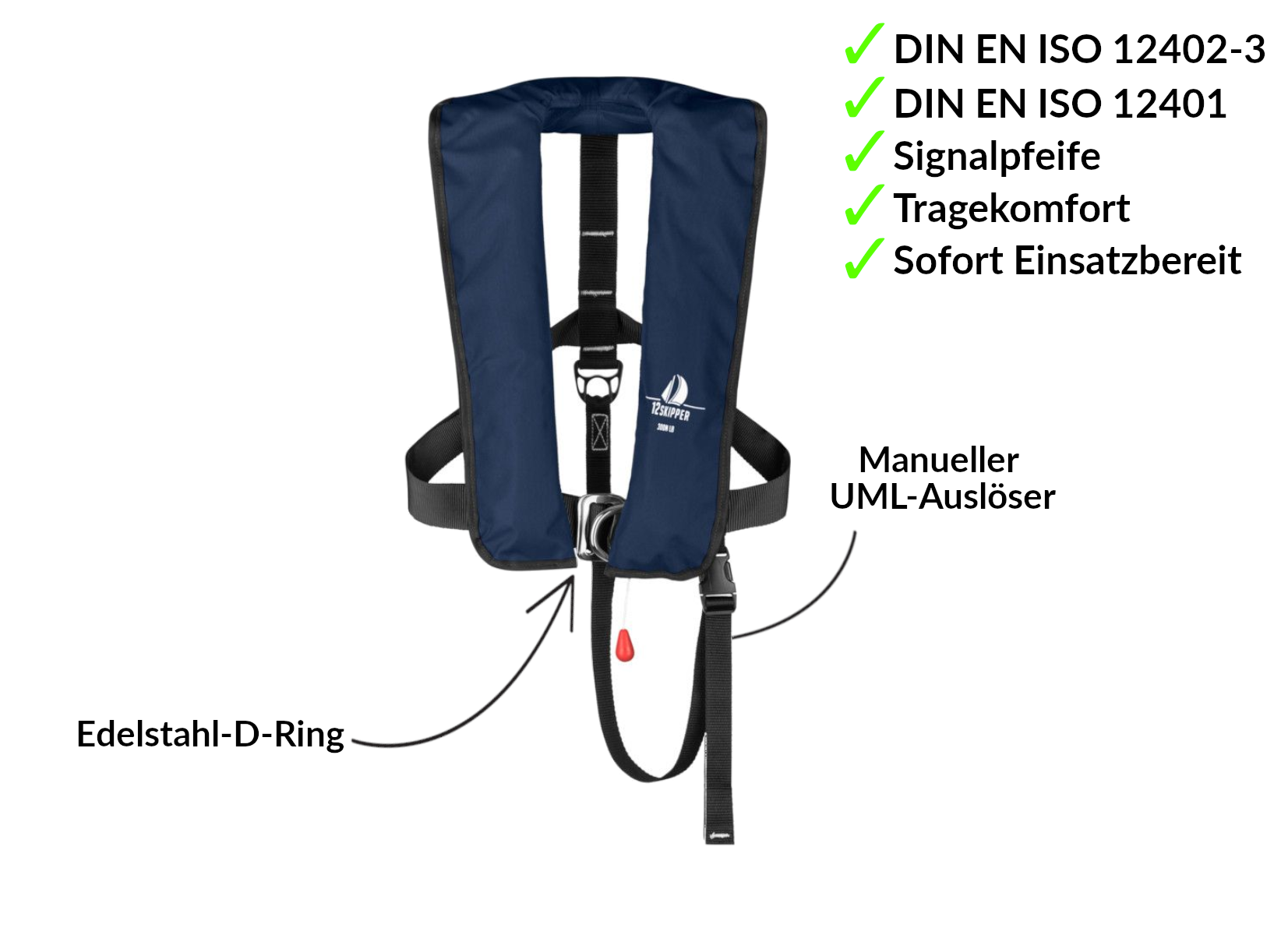2er-Set 12skipper Automatik-Rettungsweste 300N ISO mit Harness, marineblau