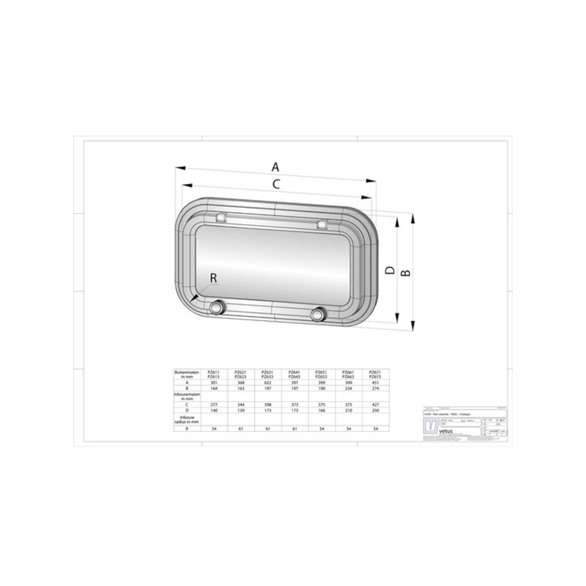 Vetus Bullauge PZ651, Aluminium, Kategorie A1
